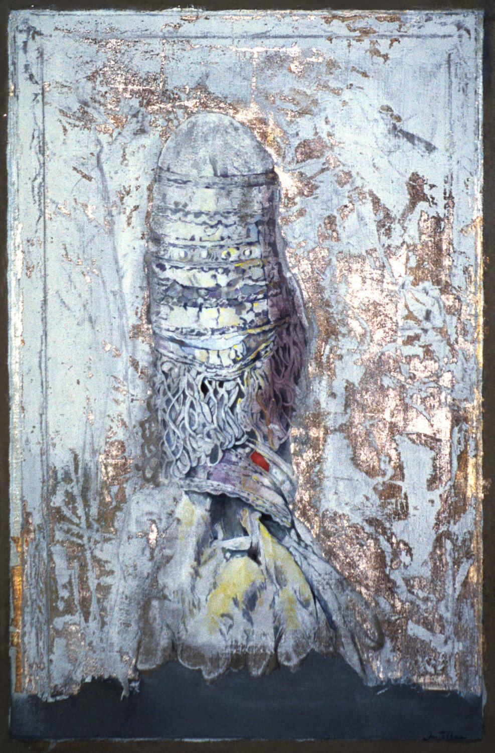 Obelisk. Tempera, olje, sølv, 72 x 110 cm