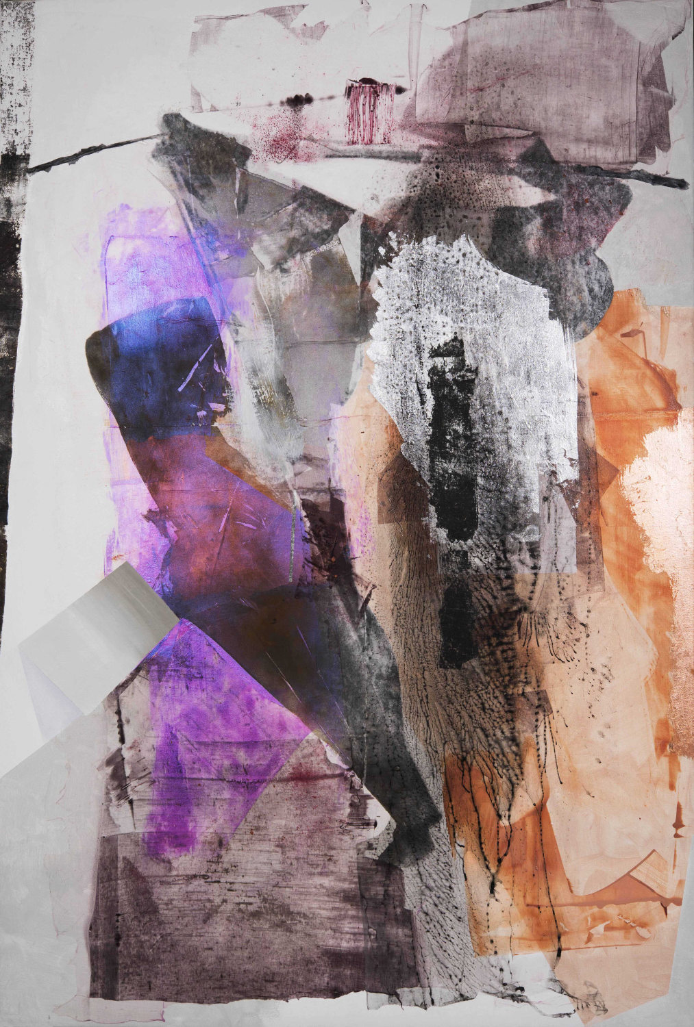 Only that day will dawn that we are ready to face II. Acrylic, aluminium, copper, oxidized brass, interference colour, 150x100cm