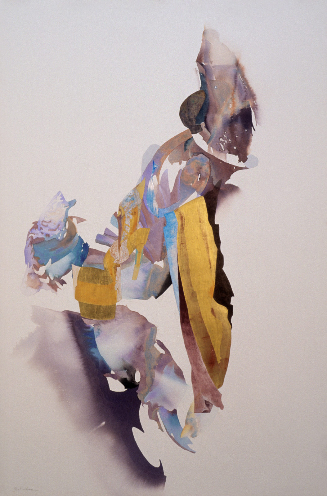 Warning. Dancer. Watercolour, gold, oxidized silver, 165x115cm