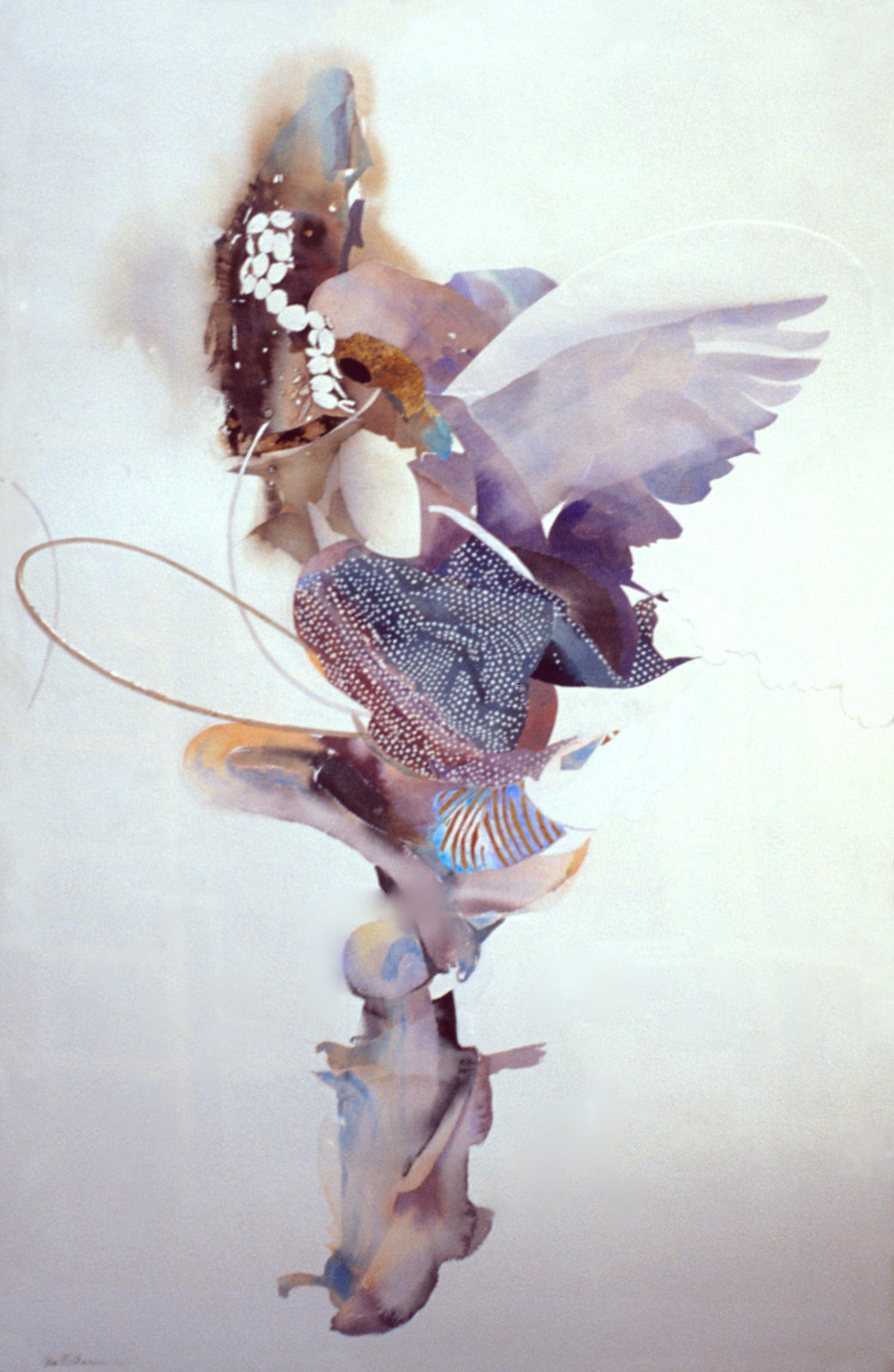 Wing. Dancer. Watercolour, oxidized silver, 165x115cm